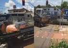 Trem arrasta caminhão que avançou sinal vermelho no Paraná - Reprodução de vídeo