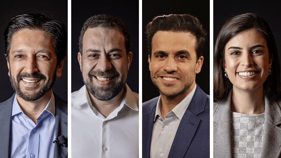 Nunes, Boulos, Marçal e Tabata. candidatos convidados para debate do UOL e da Folha - Fotos Mariana Pekin e Daniela Toviansky/UOL