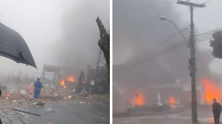 Imagens mostram incêncio após a queda do avião em Gramado