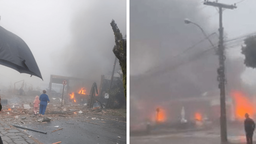 Imagens mostram incêndio após a queda do avião em Gramado