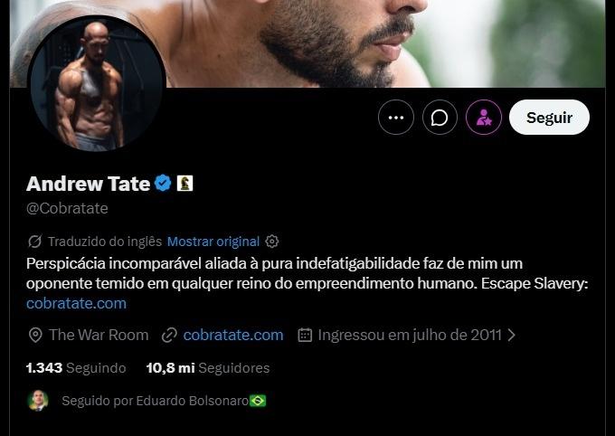 Print do perfil de Andrew Tate no Twitter - undefined