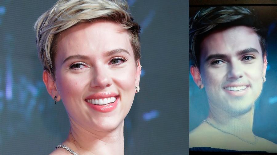 A atriz Scarlett Johansson em versão masculina graças a filtro de realidade aumentada do Snapchat - Reprodução