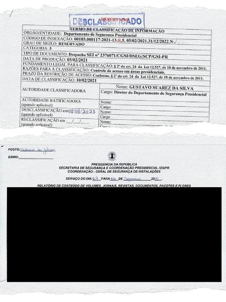 Documentos usados como "desclassificados" seguem com tarja de sigilo - Arte/Reprodução