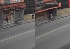 Câmera de segurança registra o desabamento de uma marquise na zona leste de São Paulo.