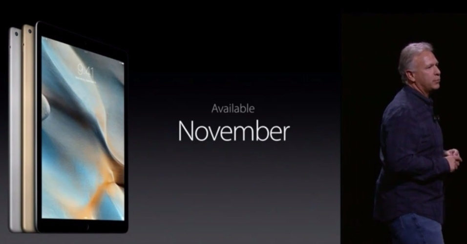 9.set.2015 - Phil Schiller, vice-presidente sênior de Marketing Mundial da Apple Inc, afirma que o novo iPad Pro estará disponível a partir de novembro, durante conferência anual da Apple no auditório do Bill Graham Civic, em San Francisco, Califórnia (EUA)