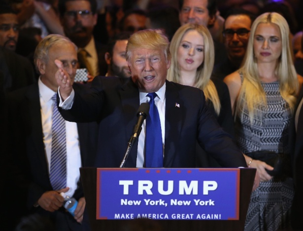 Donald Trump comemora vitória da primária de NY - John Moore/Getty Images/AFP 