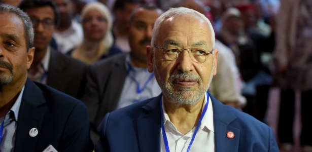 O líder do partido Ennahdha, Rached Ghannouchi, participa de congresso da legenda em Hammamet, na Tunísia - Fethi Belaid/AFP