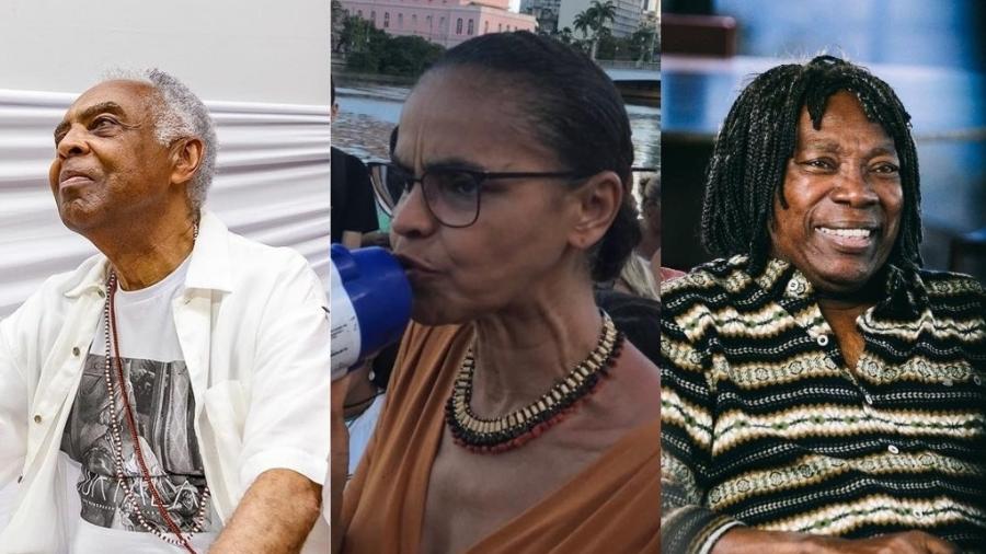 Gilberto Gil, Marina Silva e Milton Nascimento, excluídos de lista de personalidades negras da Fundação Palmares  - Reprodução/Instagram e Facebook/Arte UOL