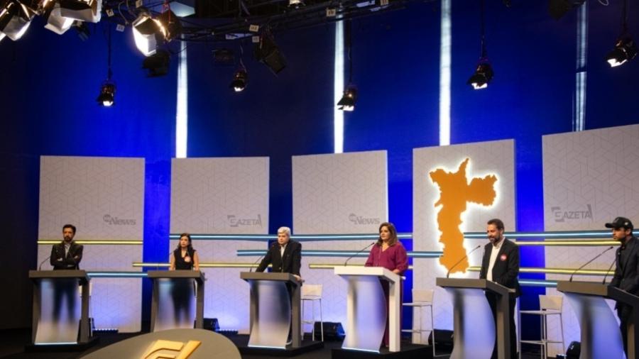 Nunes, Tabata, Dayena, Boulos e Marçal no debate da Gazeta/MyNews - Vitória Vitorino/TV Gazeta