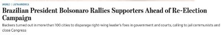 Wall Street Journal: "Presidente Bolsonaro reúne apoiadores antes da campanha de reeleição" - REPRODUÇÃO - REPRODUÇÃO