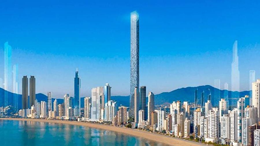 Na imagem, a projeção do edifício residencial Triumph Tower que será erguido na orla de Balneário Camboriú; o lançamento stá previsto para o segundo semestre de 2024
