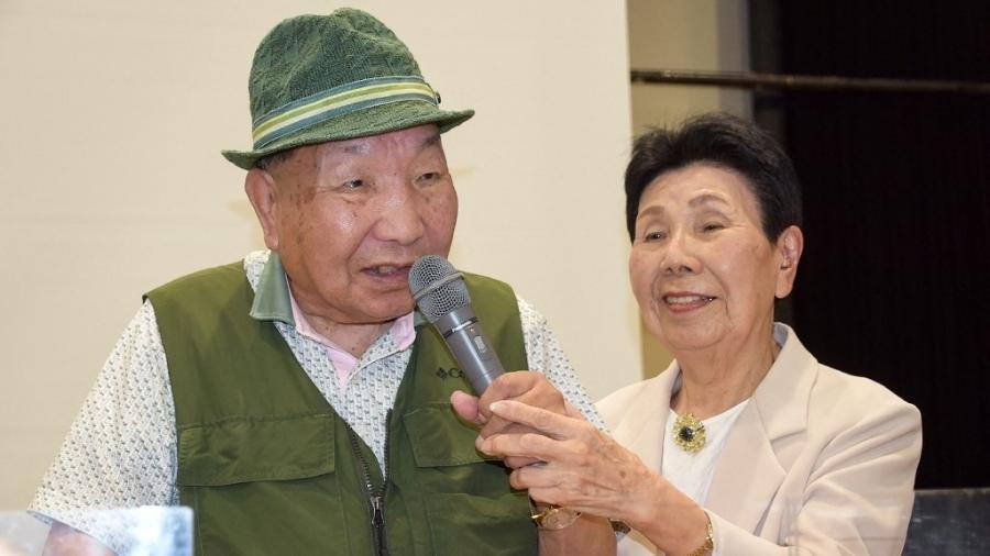 Iwao Hakamada durante uma sessão de relatório de julgamento em setembro de 2024, dois dias após sua absolvição Iwao Hakamada durante uma sessão de relatório de julgamento em setembro de 2024, dois dias após sua absolvição