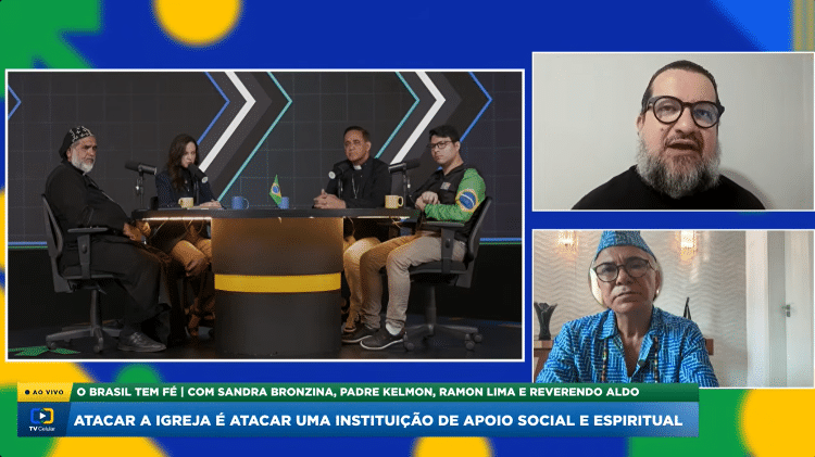 Captura de live feita no canal da campanha de Flávio Bolsonaro, com líderes de diferentes religiões Captura de live feita no canal da campanha de Flávio Bolsonaro, com líderes de diferentes religiões