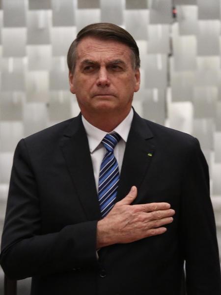 6.dez.2022 - O presidente Jair Bolsonaro (PL) durante posse de ministros do TRF2 e do TRF3 - Fátima Meira/Futura Press/Estadão Conteúdo