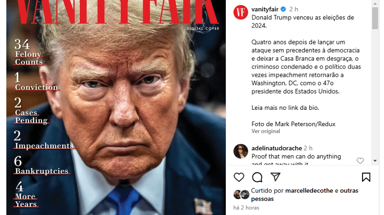 A revista norte-americana Vanity Fair fez duras críticas a vitória de Trump. 