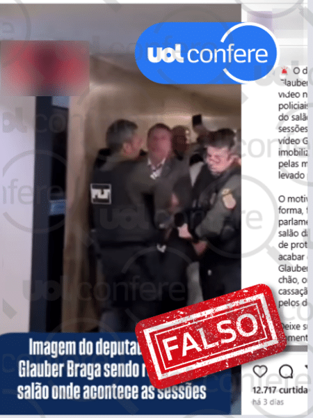 15.abr.2025 - Manifestante foi retirado à força da Câmara, e não Glauber Braga 15.abr.2025 - Manifestante foi retirado à força da Câmara, e não Glauber Braga