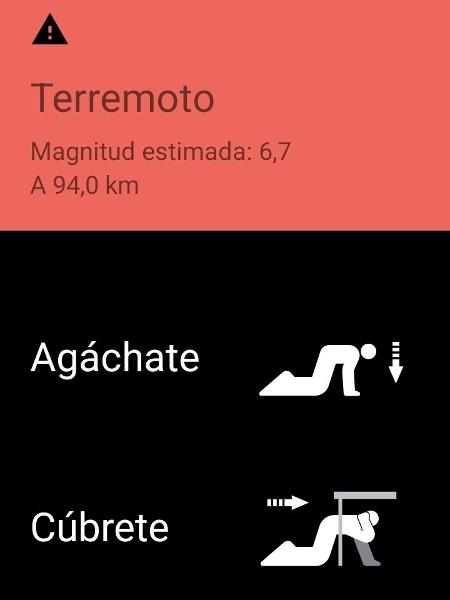  Alerta de tremor do Google enviado para celulares Android; notificação recomenda que pessoas fiquem agachadas e cobertas