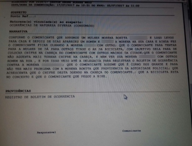 Homem formalizou B.O. com grande quantidade de palavrões registrados no texto - Divulgação/Polícia Judiciária Civil de Mato Grosso