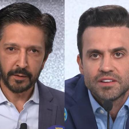 Ricardo Nunes (MDB) e Pablo Marçal (PRTB) durante debate UOL e Folha de S.Paulo - Reprodução de vídeo