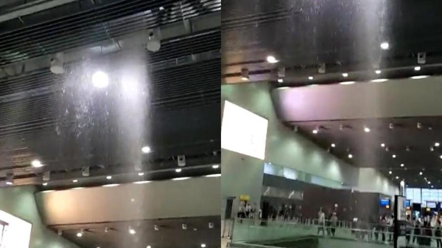 Chuva criou "cachoeira" em aeroporto de São Paulo - Redes Sociais/Reprodução