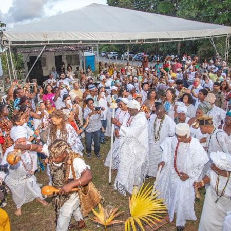 Cerimônia que reconhecou o quilombo Quingoma, em Lauro de Freitas, como primeiro Território Iorubá do Brasil. - Lucas Lins/Prefeitura Lauro de Freitas