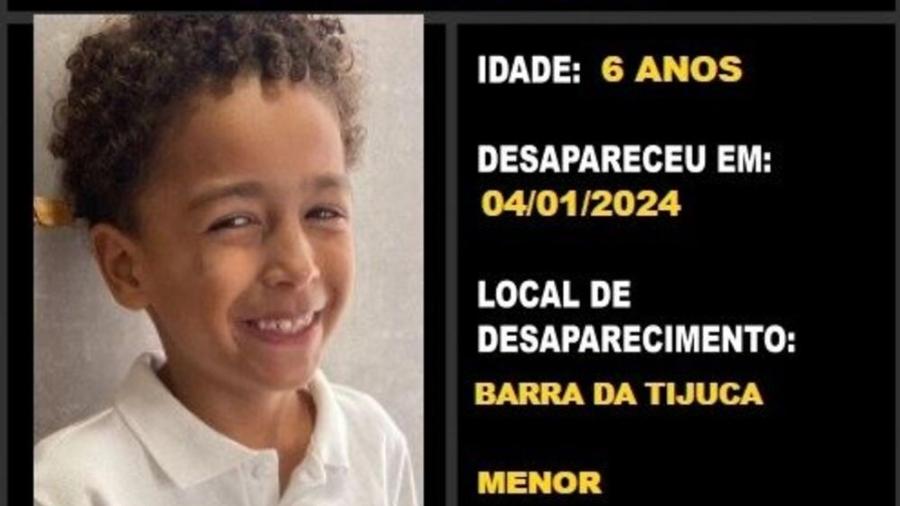 O menino Édson Davi da Silva Almeida, de 6 anos, sumiu na praia da Barra da Tijuca