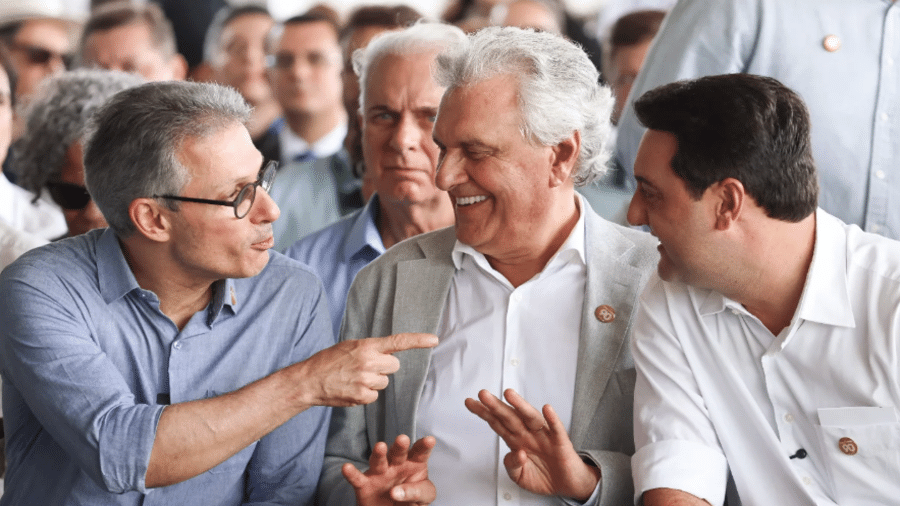 Romeu Zema, Ronaldo Caiado e Ratinho Júnior durante a abertura da 90ª Expozebu, em MG Romeu Zema, Ronaldo Caiado e Ratinho Júnior durante a abertura da 90ª Expozebu, em MG