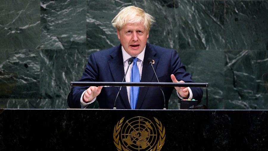 24.set.2019 - Primeiro-ministro do Reino Unido, Boris Johnson, durante seu discurso na Assembleia Geral da ONU - Johannes Eisele/AFP