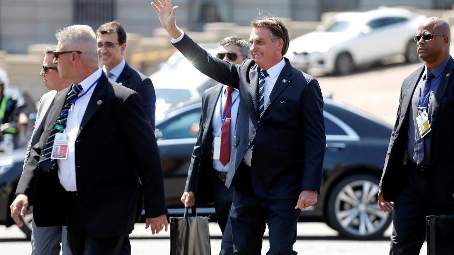 O presidente Jair Bolsonaro em visita em fevereiro ao Uruguai para a cerimônia de posse do presidente do país, Lacalle Pou; - Mariana Greif/Reuters