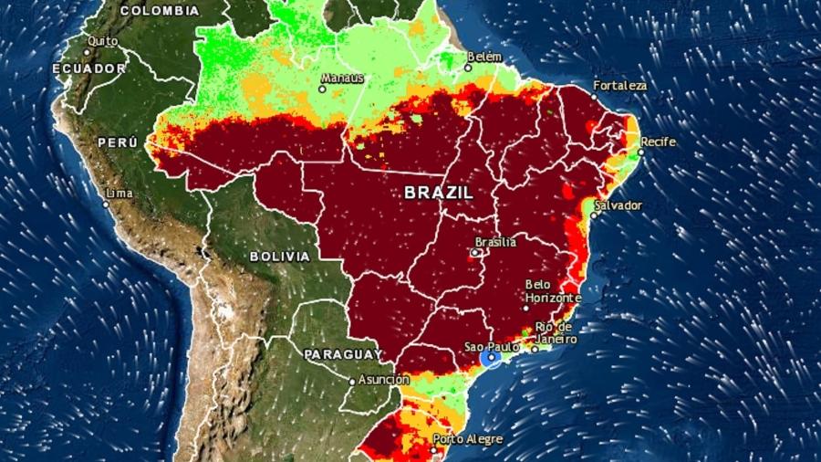 Mapa mostra altíssimo risco de incêndio em quase todo o Brasil - Reprodução/InMet