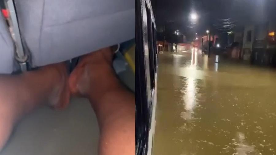 Ônibus ficou ilhado após fortes chuvas em Lauro de Freitas - Reprodução/TV Bahia