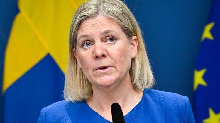 Swedish Prime Minister Magdalena Andersson talks about her country's plans to join NATO - GETTY IMAGES - GETTY IMAGES