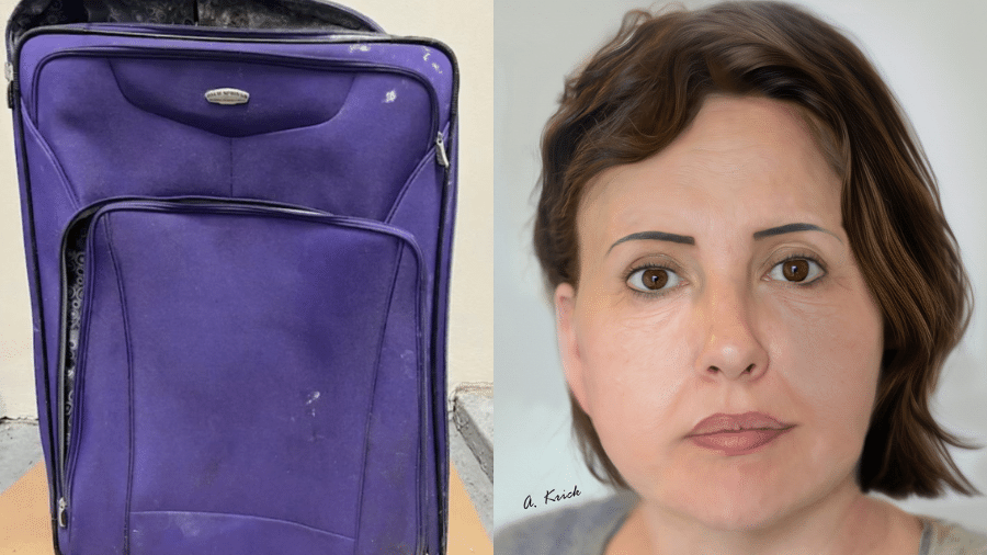 A polícia dos EUA divulgou uma representação artística de como seria a vítima achada em mala
