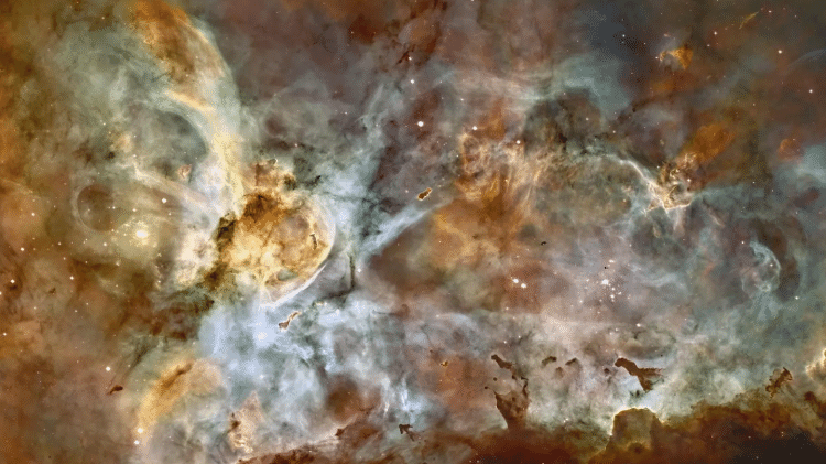 As áreas escuras nesta imagem da Nebulosa Carina são nuvens moleculares