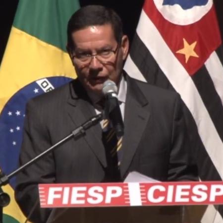 26.mar.2019 - O vice-presidente da República, general Hamilton Mourão, faz discurso para empresários na Fiesp - Reprodução/Facebook/Fiesp