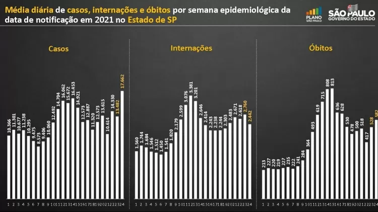 Estado de São Paulo voltou a registrar alta de novos casos e óbitos e queda nas internações - Reprodução/Governo do Estado de São Paulo - Reprodução/Governo do Estado de São Paulo