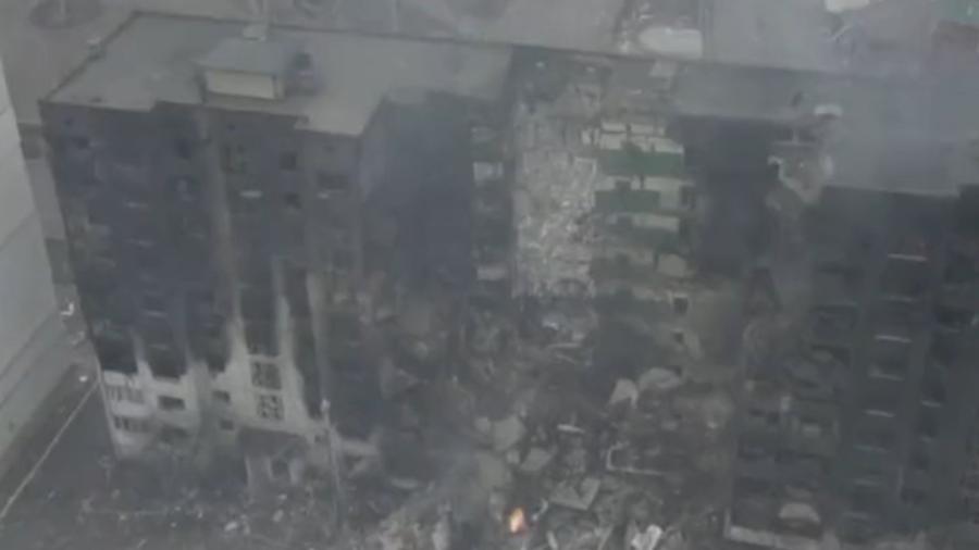 Imagens de drone revelam extensão de destruição em cidade próxima a Kiev - Reprodução/BBC News 