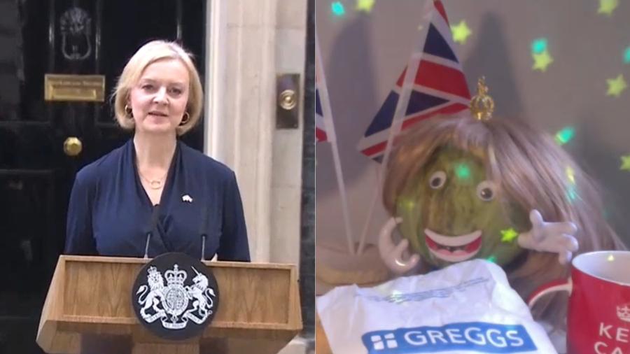 Liz Truss e o pé de alface na live do Daily Star - Reprodução/YouTube