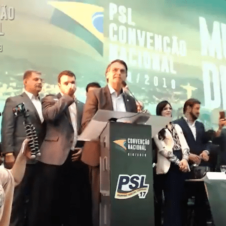 Jair Bolsonaro na convenção de 2018 em que lançou a candidatura a presidente - Reprodução de vídeo
