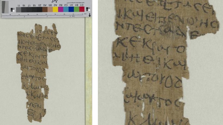 O manuscrito contém 13 linhas escritas em grego antigo