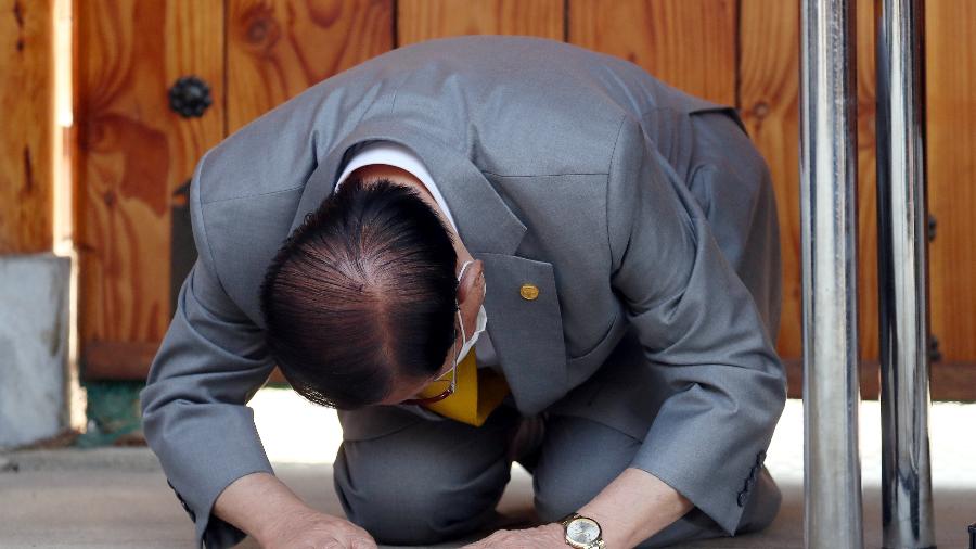 Lee Man-hee, fundador da Igreja de Jesus de Shincheonji,foi preso acusado de tentar alterar provas - YONHAP