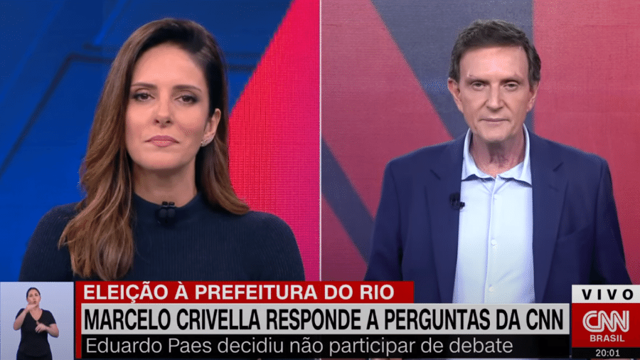 Monalisa Perrone e Marcelo Crivella durante entrevista à CNN Brasil na noite de terça-feira (17) - Reprodução/CNN