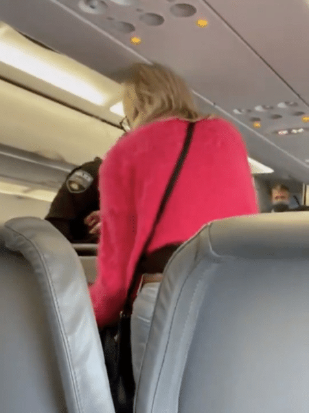 Mulher é expulsa do avião por não estar usando máscara - Reprodução/Twitter/@GriffinFrank