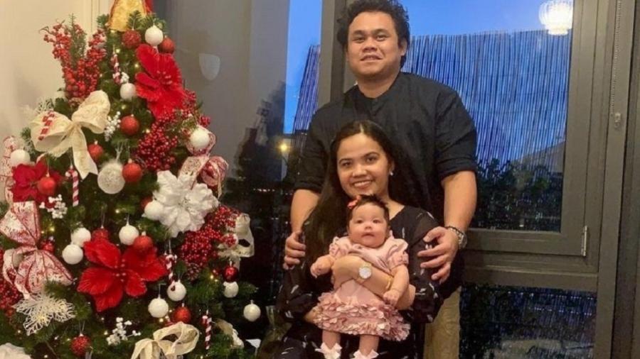 Eva Gicain comemorou um Natal atrasado com sua filha Elleana e seu marido Limuel Lina depois de receber alta do hospital - Royal Papworth Hospital