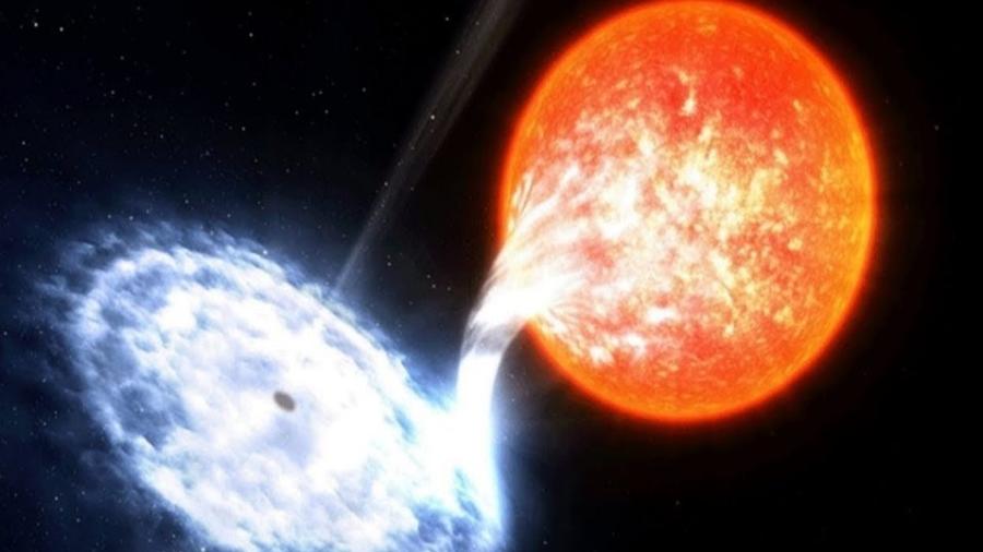 A descoberta aconteceu a partir da observação de um binário de raios-X ? uma estrela de nêutrons ou buraco negro que extrai o gás de uma estrela companheira - ESO/L. Calçada
