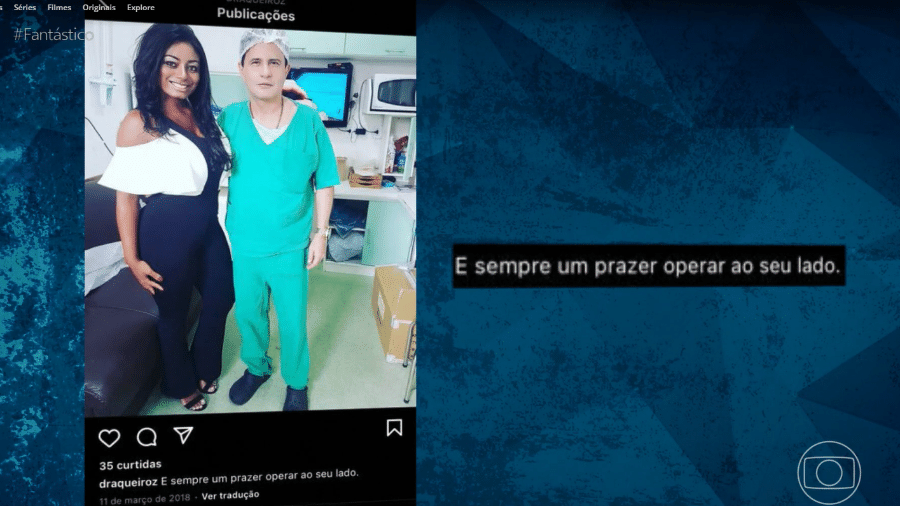 Kellen Cristina dos Santos ao lado do cirurgião plástico equatoriano Bolívar Guerrero Silva, preso esta semana - Reprodução/TV Globo