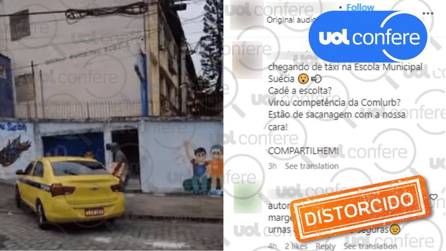 02.out.2022 - O TRE-RJ confirmou que a entrega de urnas na Escola Municipal Suécia, no Rio, ocorreu de forma regular - Arte/UOL sobre Reprodução/Instagram