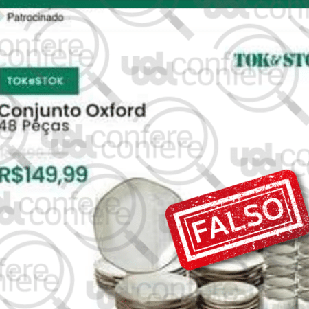 27.nov.2023 - Anúncio falso tenta enganar consumidores para venda de conjunto de porcelana de luxo