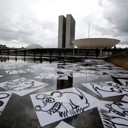 Protesto contra corrupção diante do Congresso, em Brasília