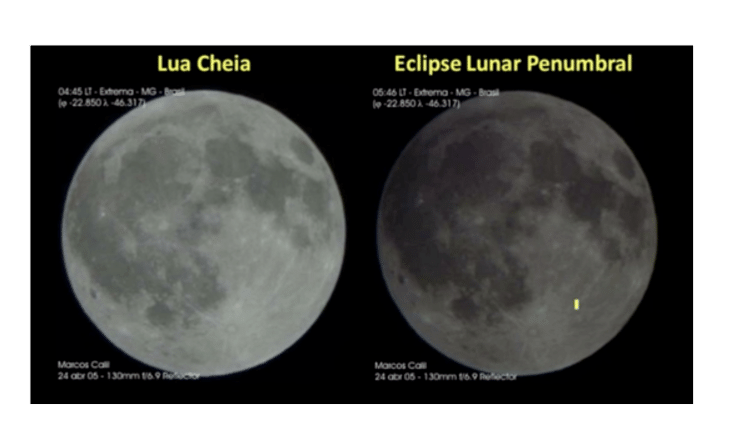 Em um eclipse penumbral, a Lua continual totalmente iluminada, mas com menos intensidade do que a habitual - Fred Espenak/MrEclipse.com